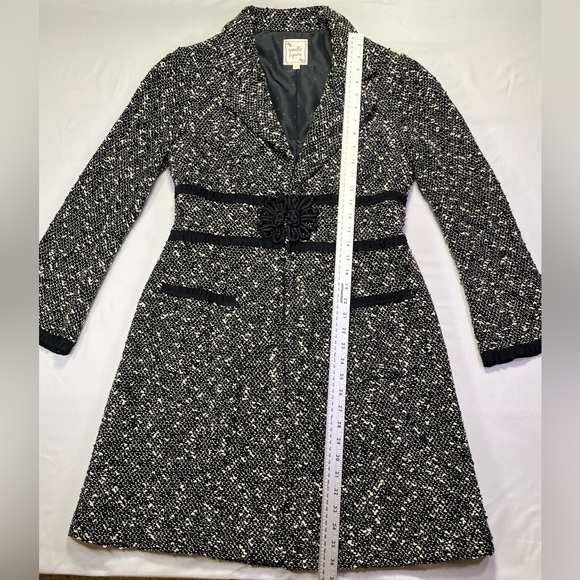 Gorgeous Nanette Lepore Black Cream Tweed Coat Jacket Ribbon Trim - L - Picture 9 of 15